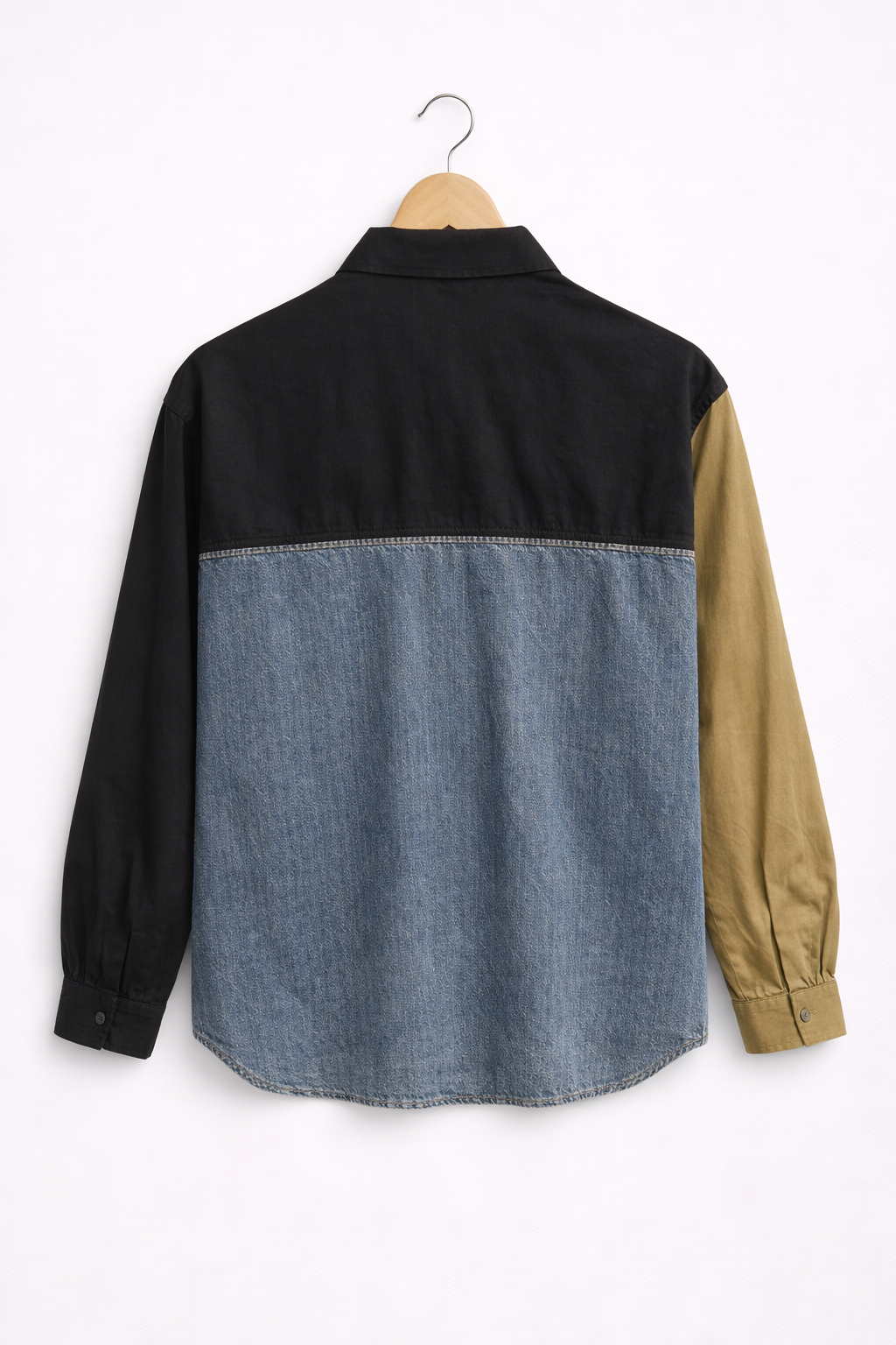 SANKI Color Block Denim and Cotton Shirt