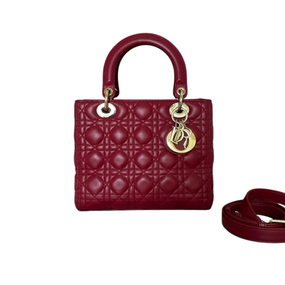 Christian Dior Lady Dior Medium Lambskin Red GHW
