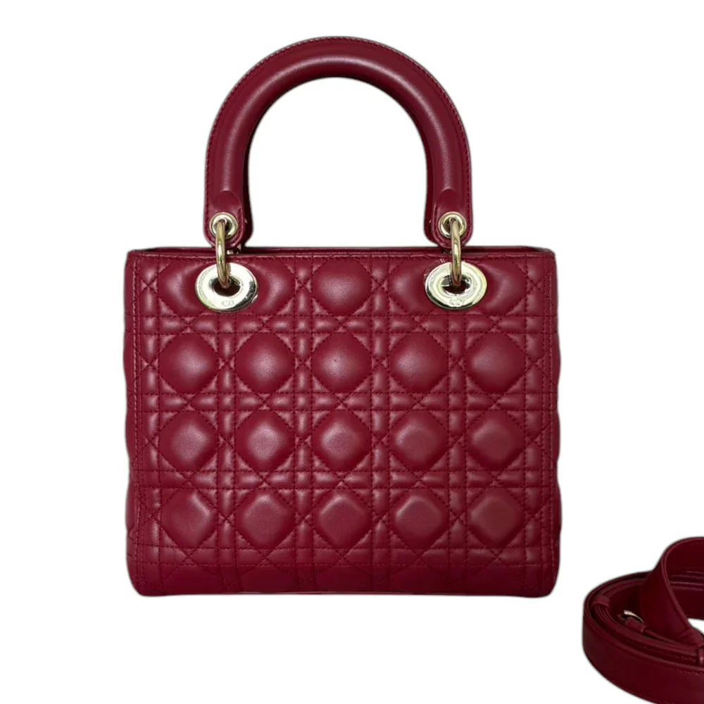 Christian Dior Lady Dior Medium Lambskin Red GHW