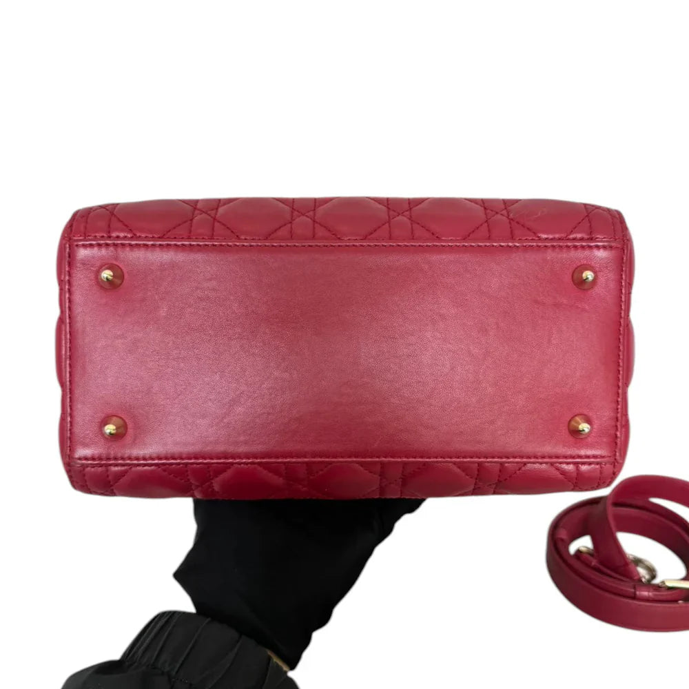 Christian Dior Lady Dior Medium Lambskin Red GHW