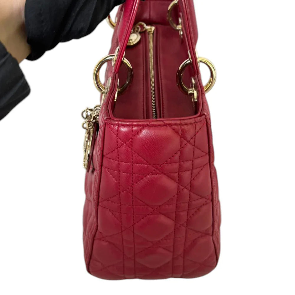 Christian Dior Lady Dior Medium Lambskin Red GHW