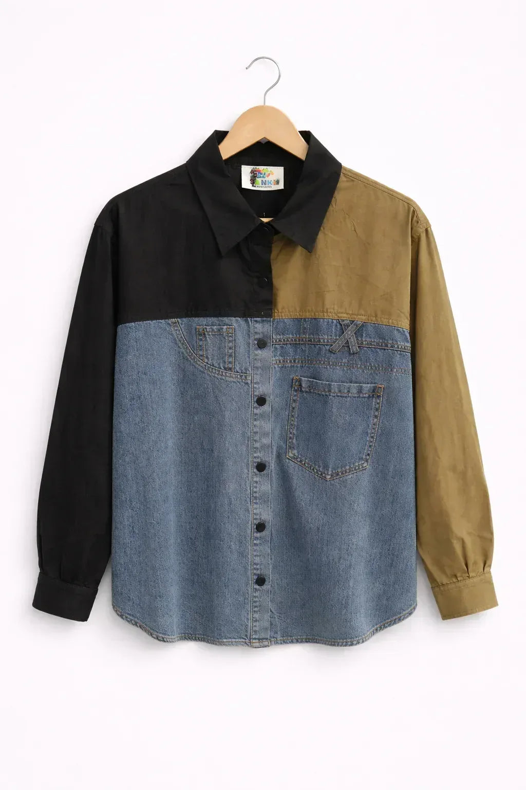 SANKI Color Block Denim and Cotton Shirt - Sanki