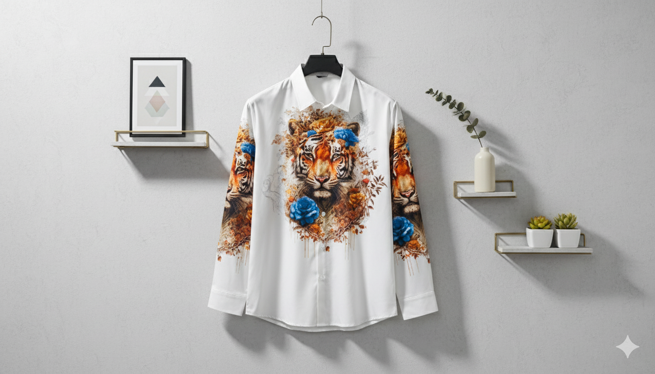 SANKI Royal Tiger Floral White Formal Shirt