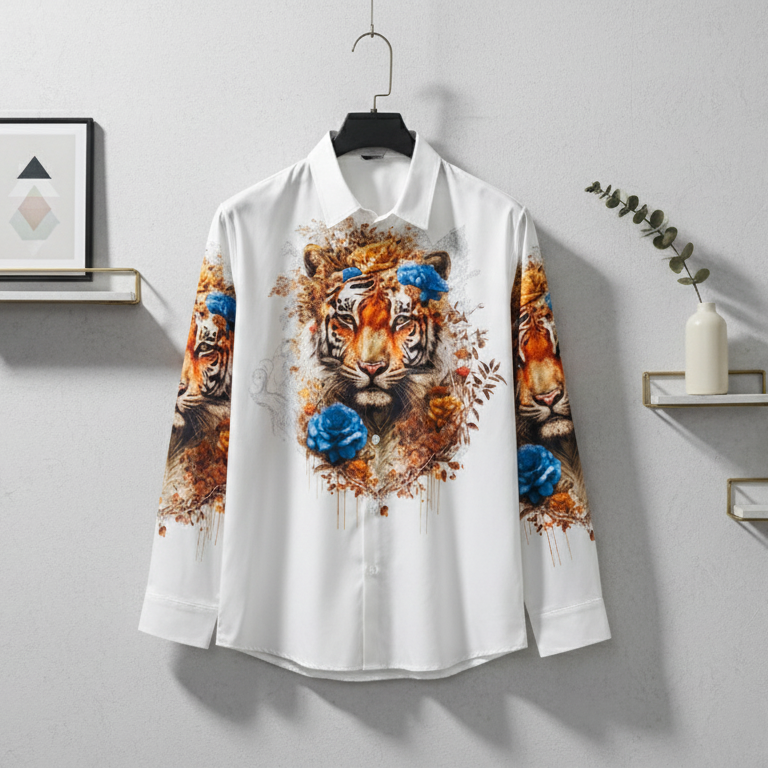 SANKI Royal Tiger Floral White Formal Shirt