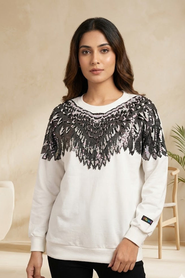 SANKI Eagle Lace Embroidered White Sweatshirt