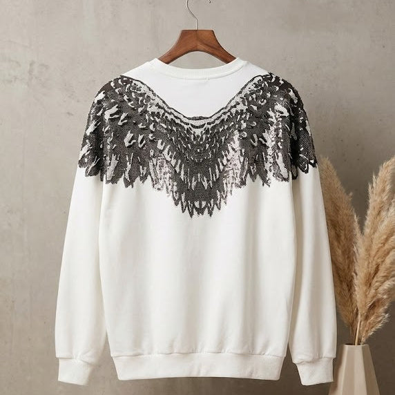 SANKI Eagle Lace Embroidered White Sweatshirt
