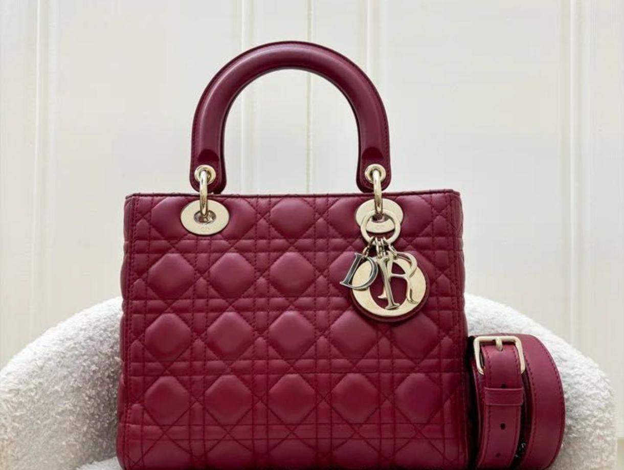 Christian Dior Lady Dior Medium Lambskin Red GHW