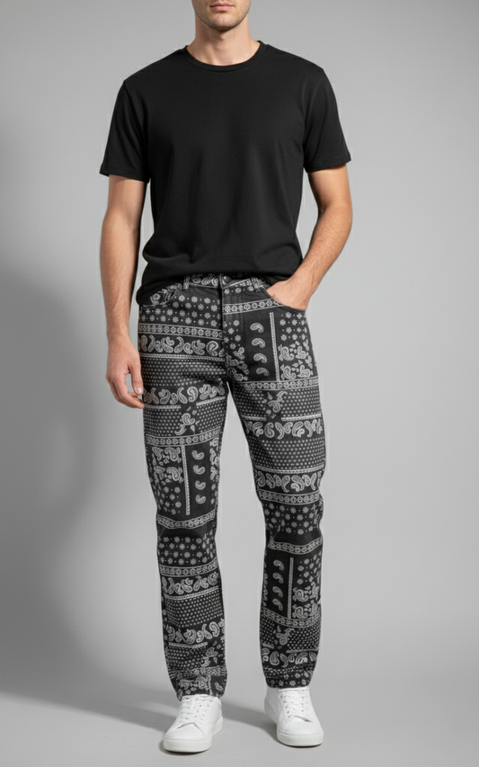 SANKI Paisley Patchwork Black Baggy Jeans