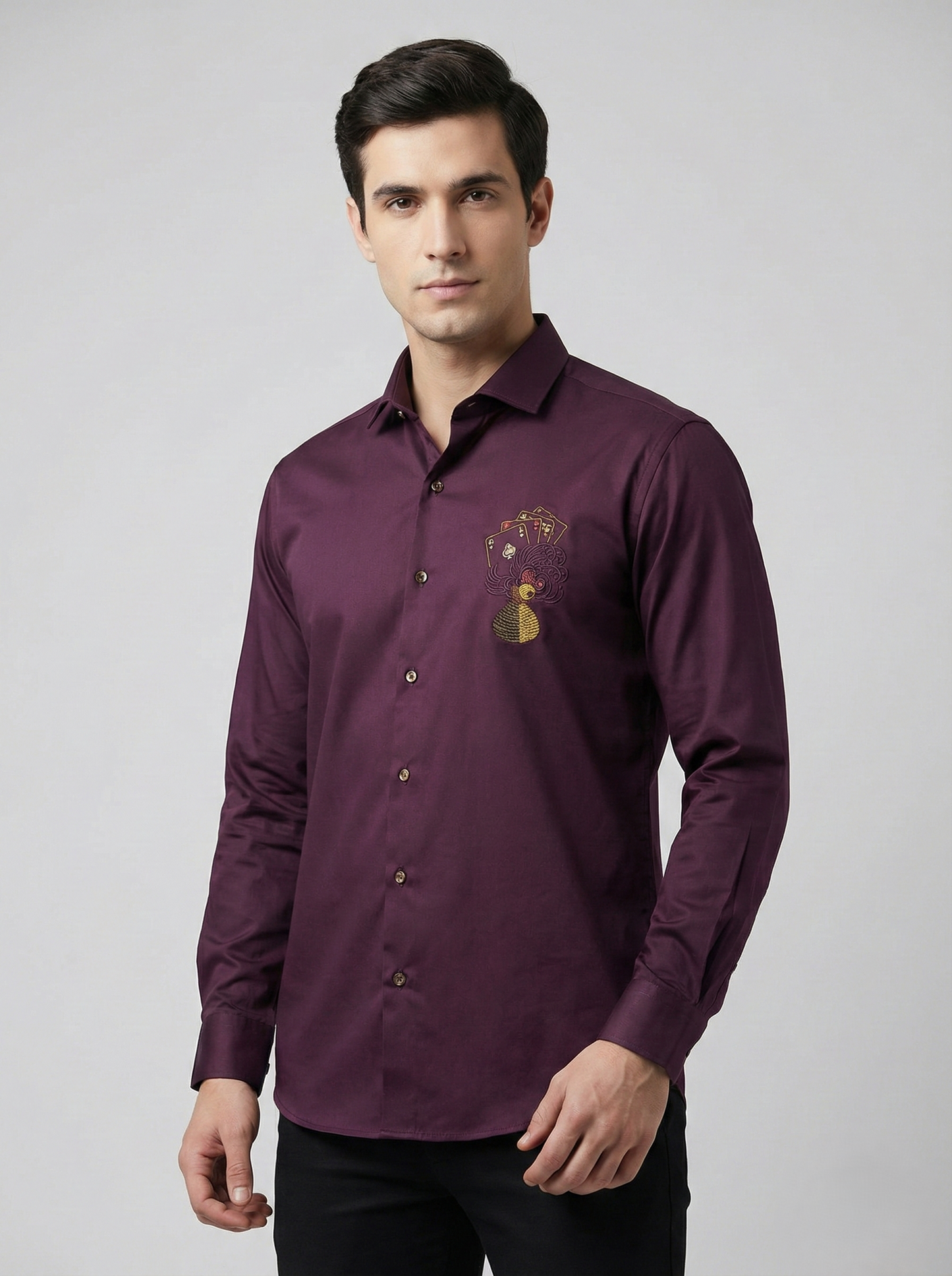 SANKI Black Three Cards Printed Formal Shirt