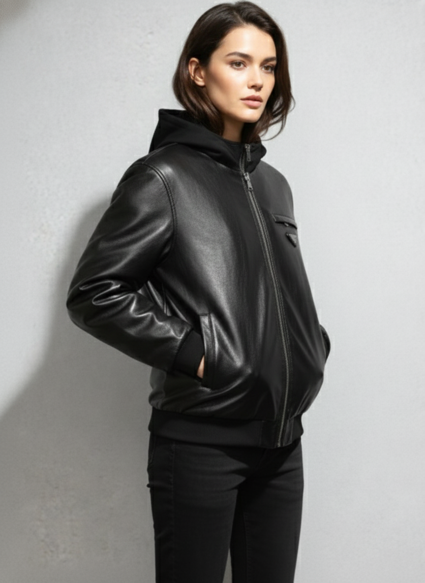 Prada Lather Hoodies Jacket