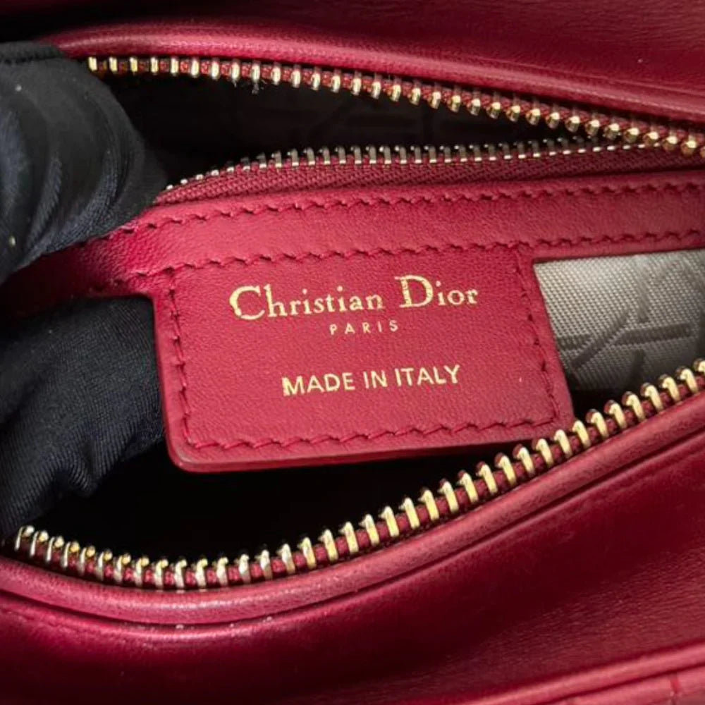 Christian Dior Lady Dior Medium Lambskin Red GHW