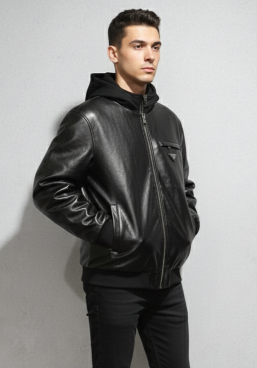 Prada Lather Hoodies Jacket