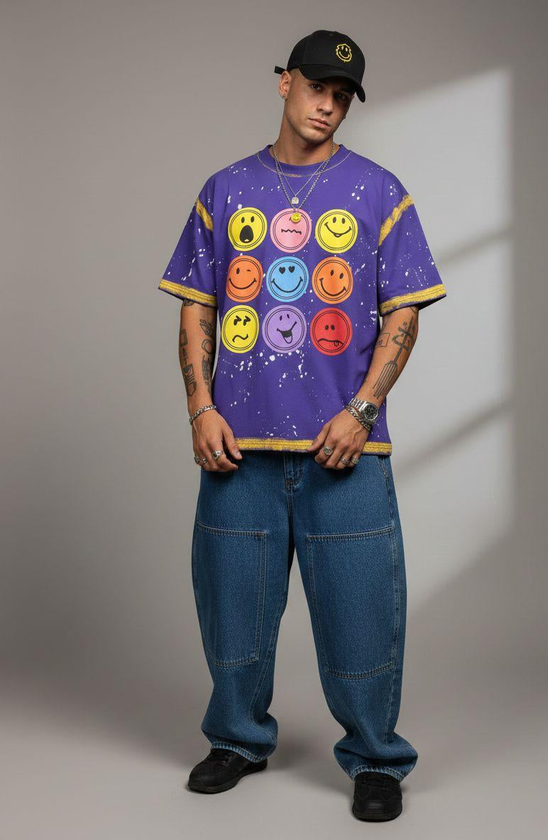 SANKI smiley face Oversized T-shirt PURPLE