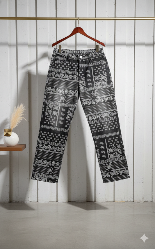 SANKI Paisley Patchwork Black Baggy Jeans