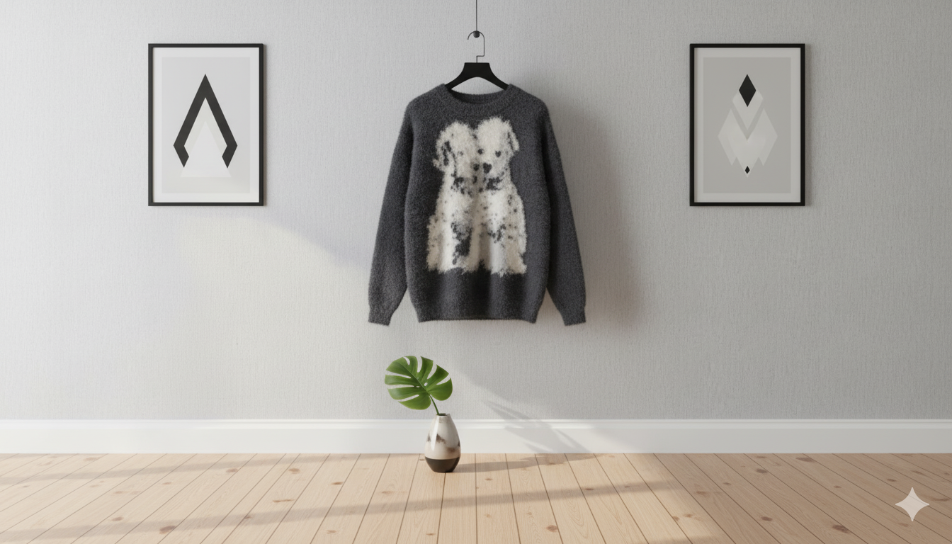 SANKI Twin Puppy Graphic Charcoal Knit Sweater
