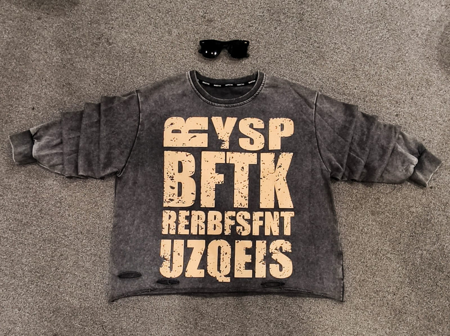 SANKI Distressed Graphic Grey Oversized Sweatshirt