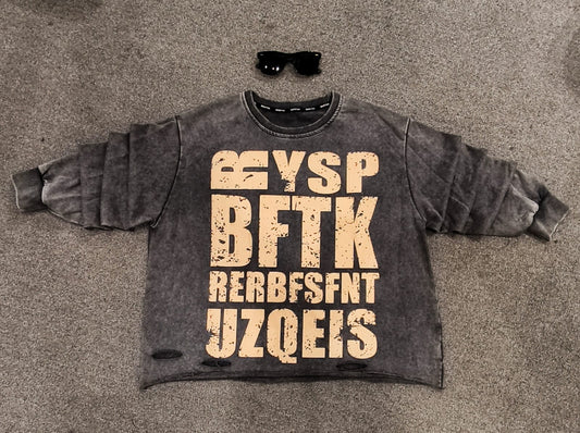 SANKI Distressed Graphic Grey Oversized Sweatshirt