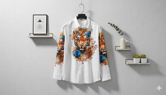 SANKI Royal Tiger Floral White Formal Shirt