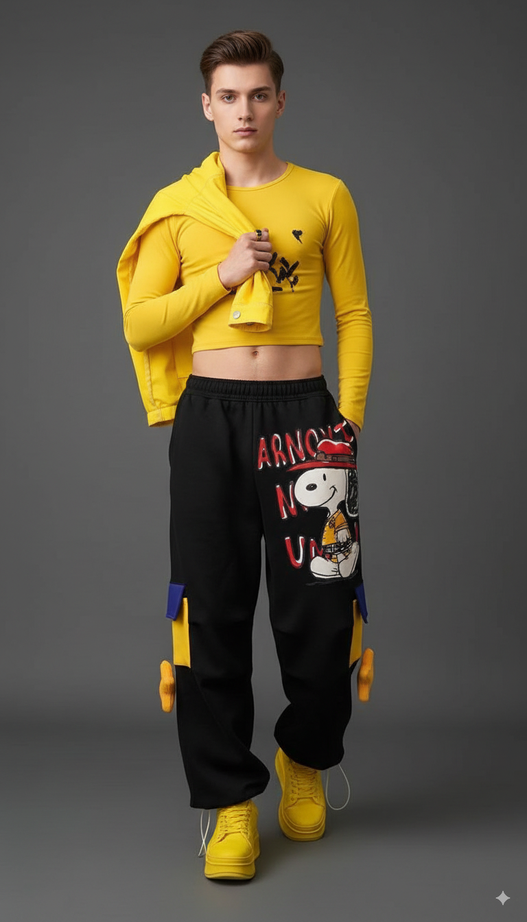 SANKI Snoopy Arnold Black Baggy Jogger Pants