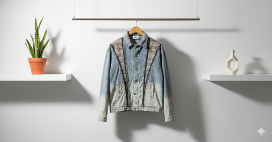 SANKI Aztec Panel Light Wash Denim Jacket