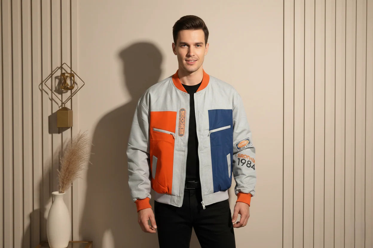 SANKI Color Block Reflective Bomber Jacket