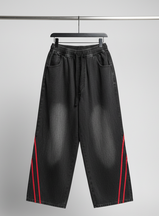 SANKI Funky Red Stripe Grey Baggy Denim Culottes