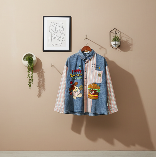 SANKI Funky Burger Half & Half Denim Shirt
