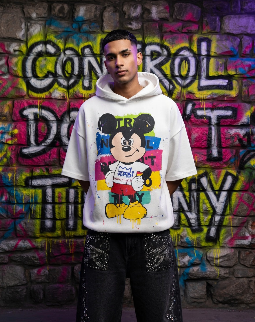 Mad Mood AF Oversized T-shirt Hoodie WHITE