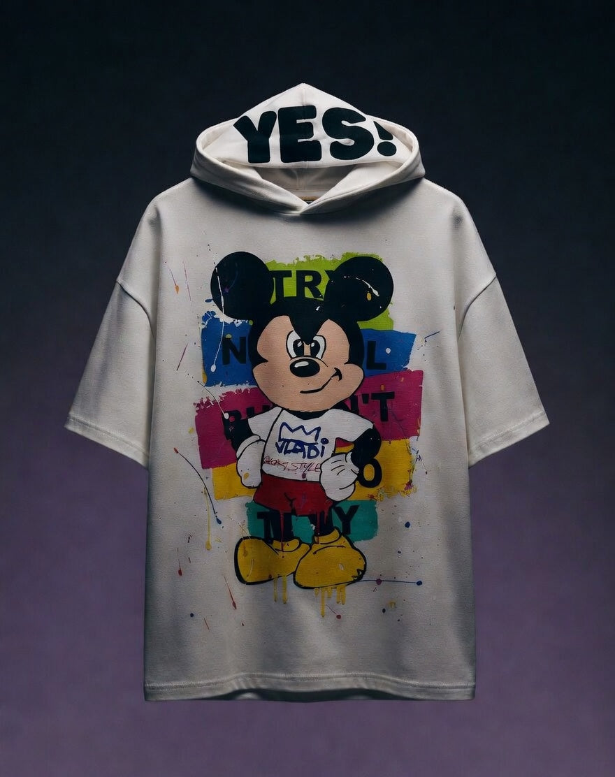Mad Mood AF Oversized T-shirt Hoodie WHITE
