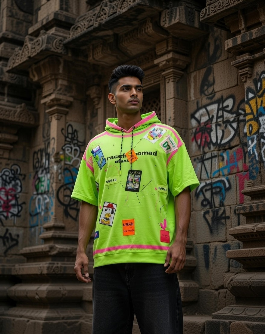 URBAN PATCH FUCHSIA Oversized T-shirt Hoodie GREEN