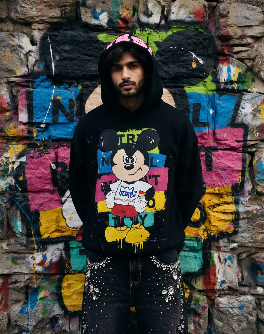 Mad Mood AF Oversized T-shirt Hoodie BLACK