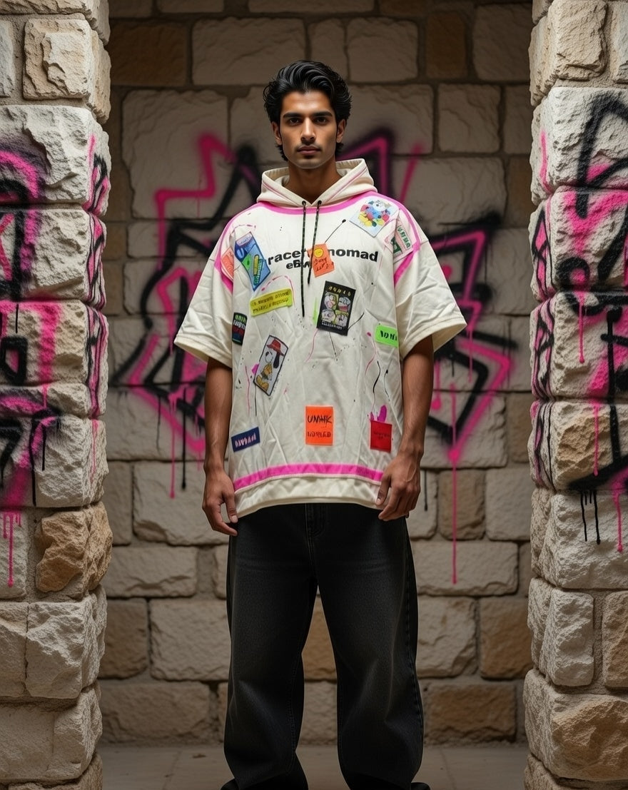 URBAN PATCH FUCHSIA Oversized T-shirt Hoodie CREAM