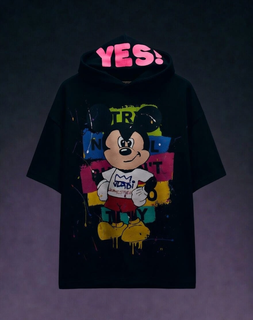 Mad Mood AF Oversized T-shirt Hoodie BLACK