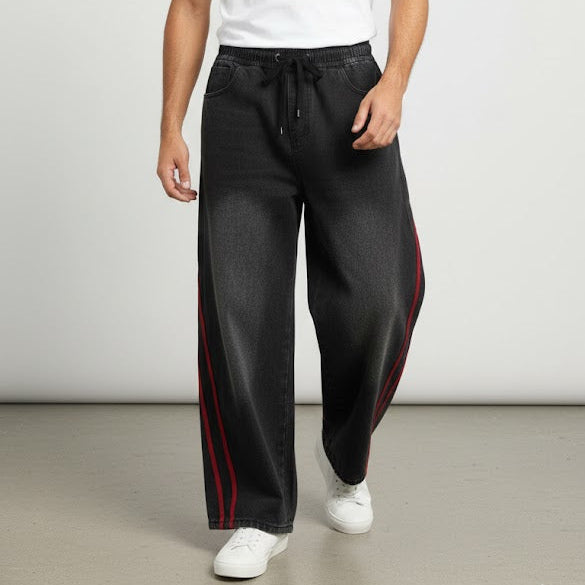 SANKI Funky Red Stripe Grey Baggy Jeans