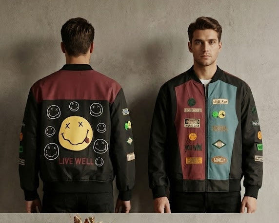 SANKI Lonely Color Block Patchwork Bomber Jacket