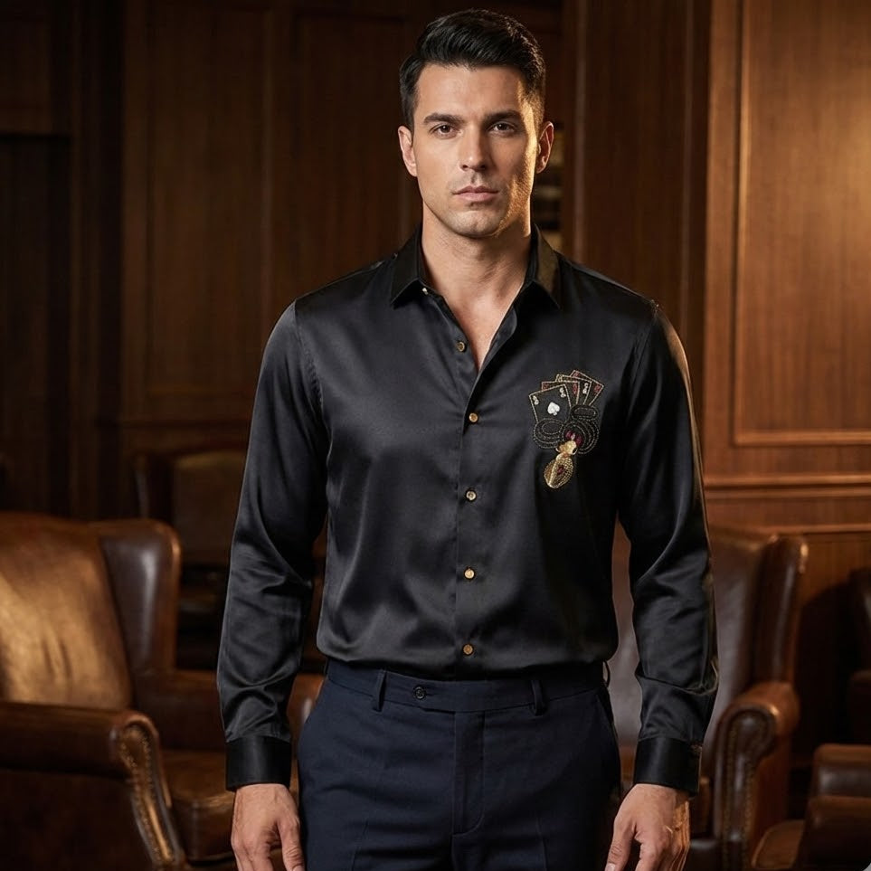 SANKI Black Three Cards Printed Formal Shirt