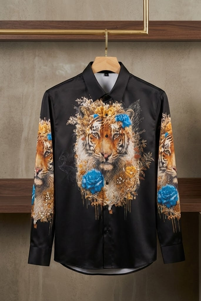 SANKI Royal Tiger Floral White Formal Shirt