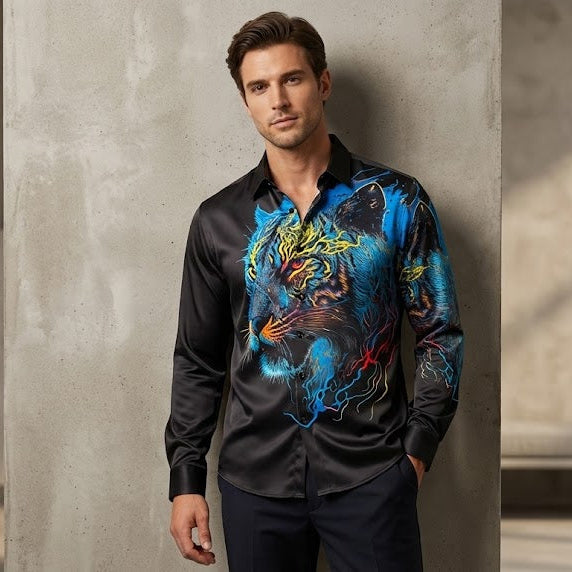 SANKI Royal Tiger Floral White Formal Shirt