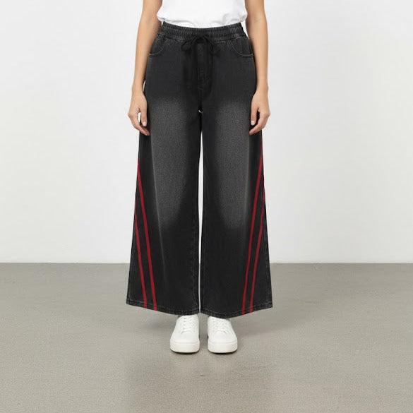 SANKI Funky Red Stripe Grey Baggy Jeans